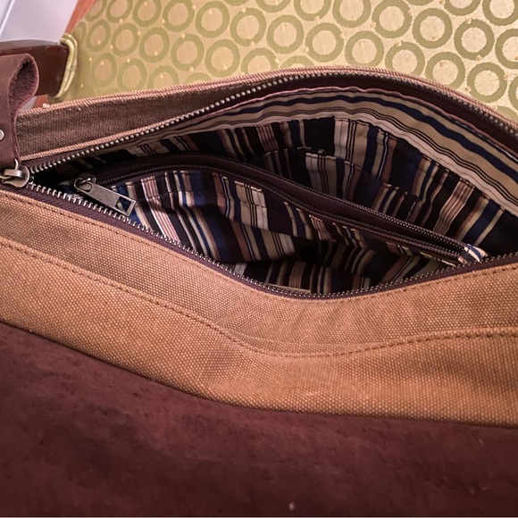 Men leather and brown canvas hobo style bag - Picture 2 of 4